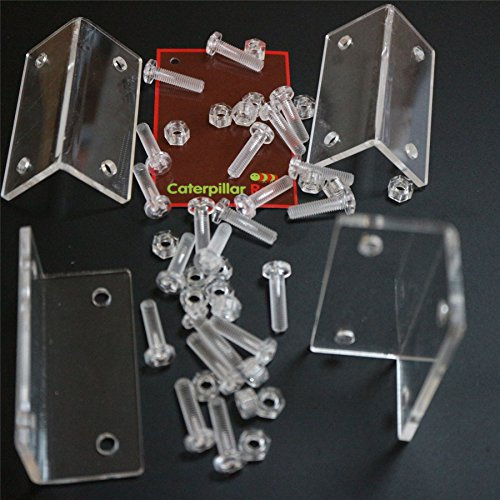 4X Angled L Brackets, 2.5mm Clear Acrylic + 20x M5 Bolts | A clear acrylic corner bracket that keeps the fixing discreet, for shelves, display cabinets and furniture