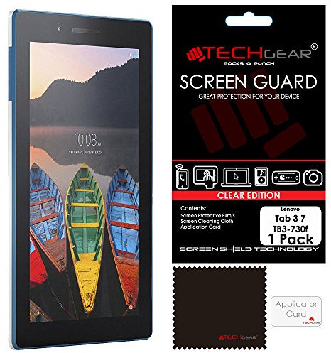 TECHGEAR Screen Protector for Lenovo Tab 3 7 Tablet (TB3-730F) - Clear Lcd Screen Protector Guard Cover With Screen Cleaning Cloth & Application Card - Not for Tab 3 7 Essential Tablet