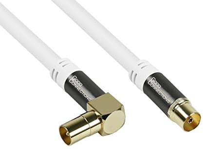 Good Connections GC-M2064 SmartFLEX TV Winkel-Antennenkabel, 3 m, IEC/Koax Stecker gewinkelt an Buchse, 4-fach geschirmt/120dB/75 Ohm, vergoldete Anschlüsse Weiß
