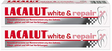 LACALUT WHITE & REPAIR ZAHNCREME, 75ml Zahnpasta zum Aufhellen der Zähne, Straffung und Festigung des Zahnfleischs, Zahncreme für weiße Zähne, 2 x 75ml