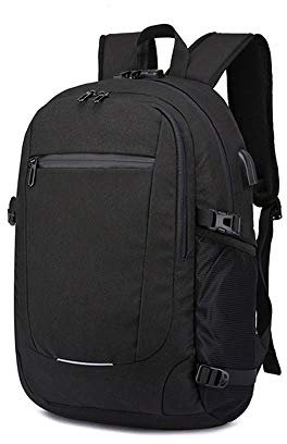 WAWJ Laptop Rucksack mit USB Ladeanschluss & Kopfhörer Jack Rucksack mit Basketball Net wasserdichte Reise Schultasche (Schwarz)