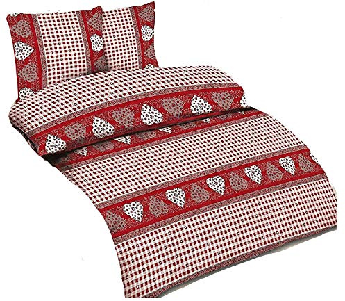 Dresscode 4tlg Bettwäsche Garnitur in Mikrofaser Übergröße Bettbezug 155x220 Kissenbezug 80x80 Landhaus Bauernkaro Braun Bordeaux Rot