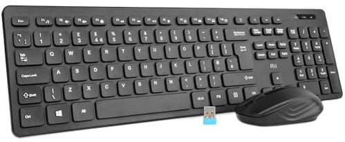 Wireless keyboard and Mouse Set,Rii RK200 Standard Full Size Wireless Keyboard and Mouse 104 Keys for Work Office Home UK Layout(AAA Batteries not Include)