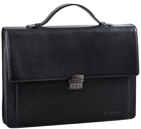 STILORD Ernesto Dokumententasche A4 Leder Vintage Aktenmappe Business Kleine Aktentasche für Arbeit Büro 13,3 Zoll Konferenzmappe mit Henkel und Schloss schmal Farbe:Onyx schwarz