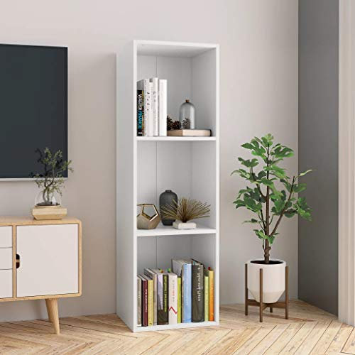 Tidyard Bibliothèque/Meuble TV (avec 3 Compartiments) en Aggloméré Design Elégant Blanc 36 x 30 x 114 cm