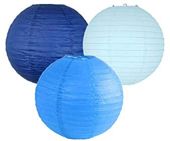 Matissa Papierlaternen, gemischte Farben, 3er-Pack runde Papierlaternen, Lampenschirm, Party-Dekoration (dunkelblauer Schirm, 25 cm)