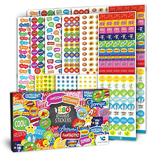 Vladi Creative Teacher Reward Stickers – 1380 pcs / 22 Sheets – Classroom & Homeschool Incentive Stickers Bulk – Colorful Motivational Set for Kids – Funny, Highly Detailed Designs – Premium Quality