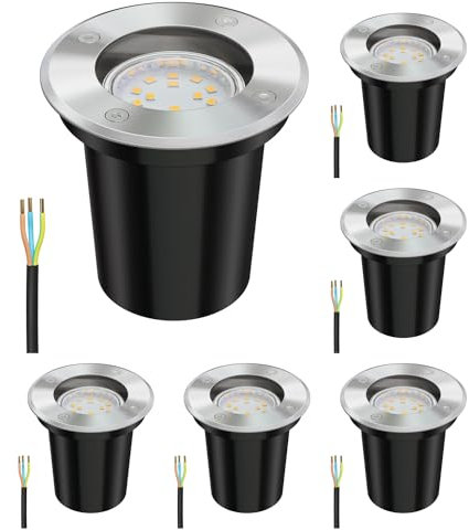 ledscom.de 6 Stück Boden-Einbauleuchte BOLI für außen Edelstahl rund IP67 108mm Ø inkl. LED Lampe (warmweiß, 2,339W, 227lm, 110°)