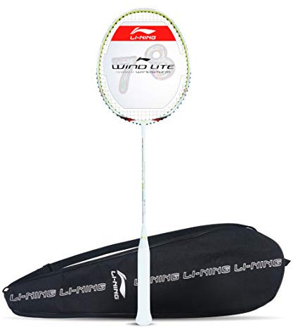 Li-Ning Wind Lite 700 Carbon Fibre Strung Badminton Racket with Full Racket Cover (White/Red) | for Intermediate Players | 78 Grams | Maximum String Tension - 30lbs