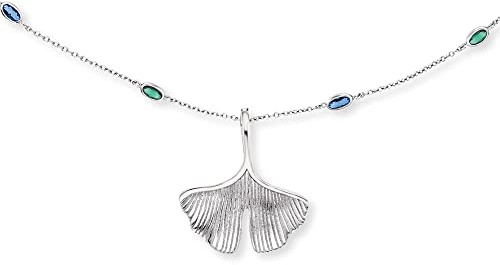 Engelsrufer Damen Halskette aus Sterling Silber mit Ginkgo, Libelle und Schmetterling Anhängern - besetzt mit 12 farbigen Zirkonia Steinen - ohne Verschluss - nickelfrei