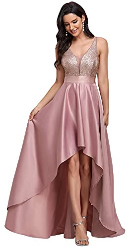 Ever-Pretty Damen V-Ausschnitt Ärmellos High Low Hohe Taille Partykleider mit Pailletten Orchidee 38