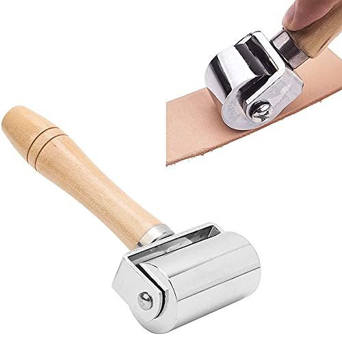 Andrückrolle, Handgefertigte Falten Werkzeug, Roller Werkzeug Andrückrolle, Leder Klebe Rolle, Lederpresswalze mit Holzgriff-Druckwalze, für Schweißwerkzeug, Installationswerkzeug