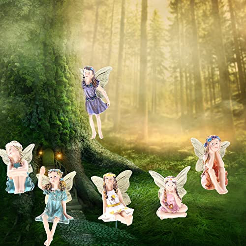 CCCYMM 6-Pack Flower Fairy Pixie Fly Wing Miniatures Resin Flower Fairy Figures Figurines Fairy Garden Accessories Dollhouse Ornament Garden Decoration