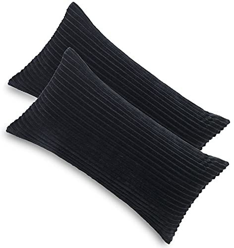 Kuscheli® 2er Set Kissenbezug im Doppelpack Cashmer Touch Fleece Kissenhülle, Sofakissen Kopfkissenbezug Kissenbezüge Couchkissen, Farbe:Schwarz, Größe:2X 40x80 cm