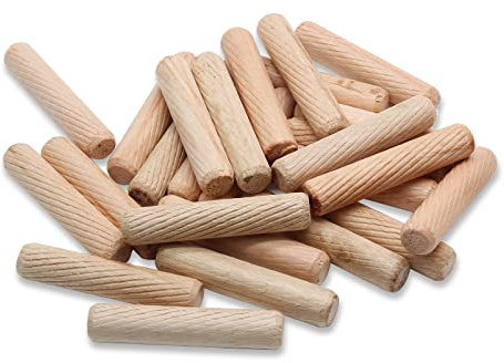 BokWin Confezione da 100 tasselli in legno 10 mm x 50 mm (circa 3/8 x 2) tasselli scanalati in legno per canne da forno scanalate e smussate, perni per tasselli in legno duro