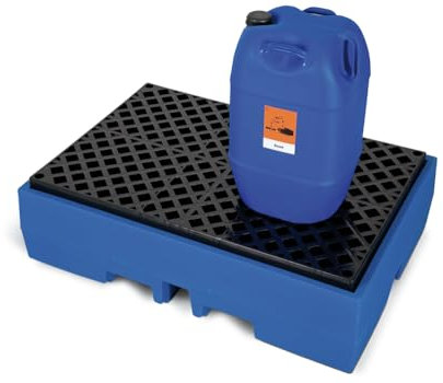 Auffangwanne classic-line aus Polyethylen (PE) für 2 Fässer, mit PE-Gitterrost, 900x1300x375