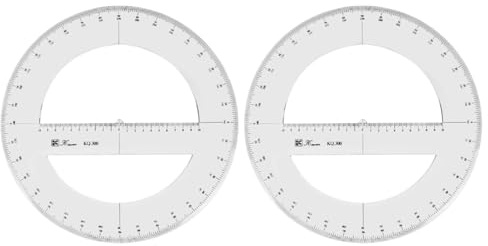 2 x runder Winkelmesser, 360 Grad Kunststoff-Messwerkzeuge, Mathematik, organischer Halbkreis, Winkelmesser, Zeichenvorlage, Design-Werkzeuglineal, 30 cm