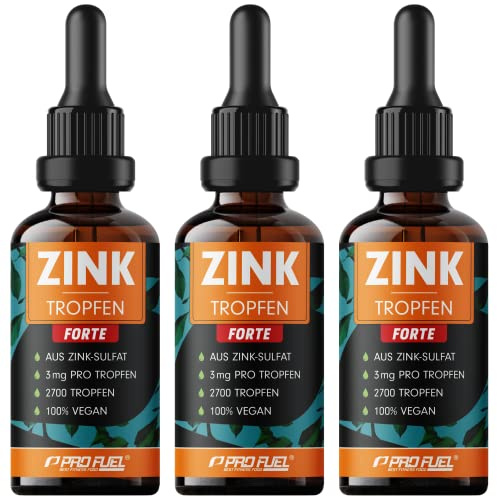 Zink Tropfen FORTE 3x100ml - 8100 Tropfen extra hochdosiert mit 3 mg aus Zink-Sulfat - sehr ergiebig, für 1000 Anwendungen - hohe Bioverfügbarkeit, ohne Alkohol, laborgeprüft & vegan