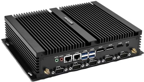 WEIDIAN Fanless PC, Industrial Mini PC Core i5-8250U, Triple Display 4K@60Hz Output, HD, DP, EDP, Dual NIC, 8USB, 6RS232 COM, LPT, WiFi, BT, Win11, Auto Power On(16GB RAM 512GB SSD)