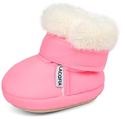 LACOFIA Stivali Neonata Invernali Scarpe Primi Passi per Bambina con Suola Morbida Antiscivolo Ciabatte Culla Neonata Rosa 0-6 Mesi