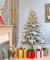 SHATCHI 4Ft-8Ft Luxury Pre Lit Flocked Christmas Snow Covered Green Tips Hinged Branches Bushy Artificial Xmas Tree Home Snowy Decorations Warm White LEDs Lights, 5Ft