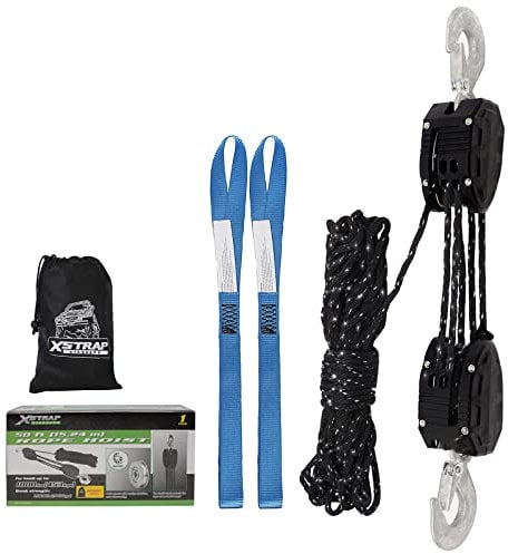XSTRAP STANDARD Heavy-Duty 2,000LB Reflective Rope Hoist Pulley 50 Feet Wheel Block and Tackle System with 2PK 18 Inch Soft Loops for Animal Husbandry, Garage, Warehouse, Constructions, (AHLT0003)
