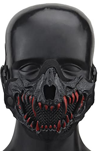 AVLUZ Demi-masque de tête de mort pour Halloween, cosplay, fête costumée et accessoire de cinéma Noir