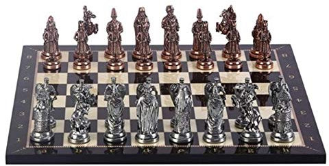 CAZARU Chess Gift Home Großes osmanisches byzantinisches Schachspiel aus Metall, Antik- und Walnussbrett