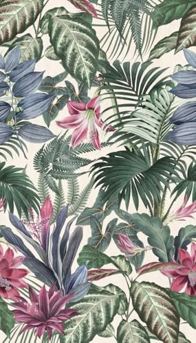 Grandeco Delicate Jungle Botanical XXL Leaves & Flowers Green & Pink Repeatable Wallpaper Mural 159 x 280cm
