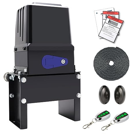 TOPENS CK2500 Automatic Sliding Gate Opener Chain Drive Electric Gate Motor for Heavy Driveway Slide Gate Up to 5700 Pounds Security Gate Operator AC Powered with 20ft Roller Chain and Remote Control