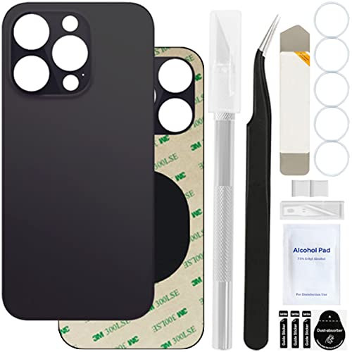 ZHUROUPU Backcover Glas (ohne Logo) für iPhone 14 Pro MAX,Backcover Glas Rückseite Ersatz, Akkudeckel Ersatz,mit vorinstalliertem Klebeband und Reparatur Set mit (Weltraumschwarz)