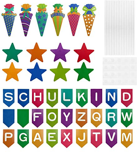 Oblique Unique® Schuleinführung Torten Topper/Konfetti Set Zuckertüten Buchstaben Sterne für Schulanfang Einschulung Streudeko Kuchendeckel Deko