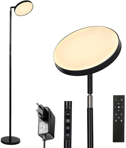 Neoglint Lampadaire LED Dimmable sur Pied,1.75m Lampe Super Lumineuse avec 5 Couleurs de Température,Contrôle Tactile et Télécommande,Éclairage à 360°,Fonction Minuterie,Haute Rendu des Couleurs(Noir)
