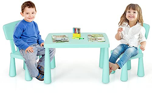 COSTWAY 3 TLG. Kindersitzgruppe, Kindertisch mit 2 Stühlen, Kindermöbel aus Kunststoff, Kinder Tischset für Kindergarten und Kinderzimmer (Grün)