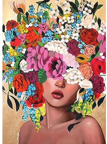 DAERLE Peinture Diamant Adulte, Femmes et fleurs Diamond Painting 5D Complet, Diamant Kits Fleurs, Diamant Strass Point de Croix Cristal Painting pour Murale Décoration 30x40cm