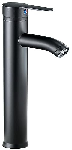 Rubinetto bagno lavabo alto nero opaco acciaio inox acqua calda e fredda con 2 tubi inclusi miscelatore bagno alto nero rubinetto lavabo alto nero miscelatore lavabo bagno alto nero