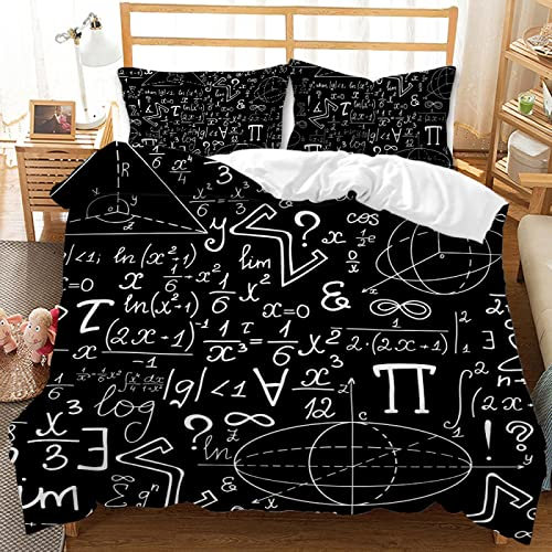 MLUNKQAIL Bettwäsche 135x200, Mathematik Bettbezug, Schwarz Weich Atmungsaktiv Bettwäsche Set, Mikrofaser Bettbezüge und 2 Kissenbezüge 80x80 cm mit Reißverschluss für Ganzjaehrig