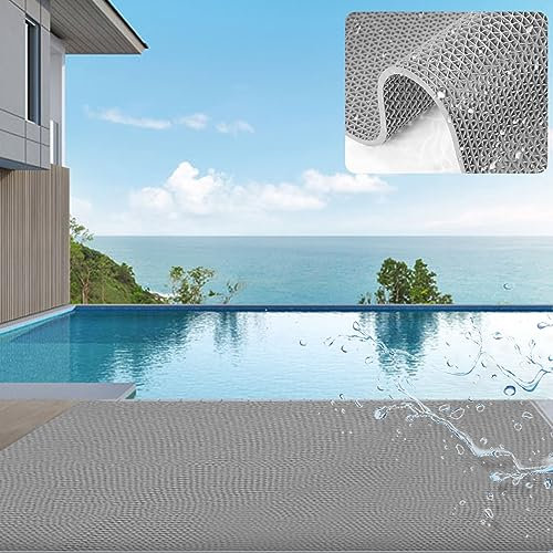 BOTOWI Tapis de Piscine Antidérapant pour Terrasse, Tapis échelle de Piscine Plus épais, Tapis de Fond pour Piscine Hors Sol, Tapis de Natation Tapis Escalier de Piscine,Gris,0.9x3m