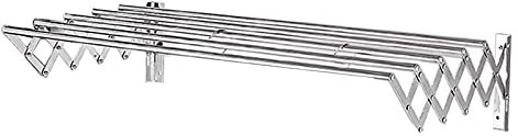 An der Wand montierter Wäscheständer für die chemische Reinigung, an der Wand montierter Wäscheständer, einziehbarer Wäscheständer aus Edelstahl mit Ziehharmonika für Waschküche/Badezimmerturm, einf