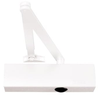 Geze Türschließer TS 4000 EN 2-6 in Weiß mit Normalgestänge für einflügelige Türen bis 1400 mm Flügelbreite mit Normalgestänge und Montageplatte- 28,7x4,6x6cm