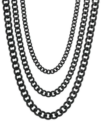 AB Viking Crafts Hochwertige Edelstahl Panzerkette Cuban Chain Farbe schwarz/black, Stärke 3 mm, Länge 50 cm in Geschenkbox | Lifestyle HipHop Punk Rock Gothic (50, 3 mm)