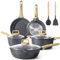 GiPP Pots and Pans Set Non Stick - 10 Pcs White Granite Kitchen Cookware Sets Nonstick Induction Cookware Cooking Pan Set with Frying Pans, Saucepans and Silicone Utensils, PFOS & PFOA Free, Gray