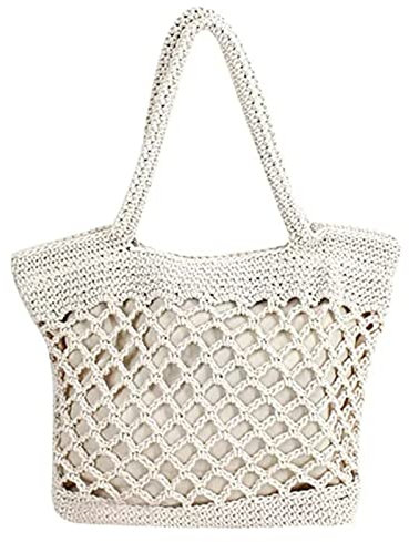 Aigner Taschen Damen Schwarz Damen Sommer Freizeit ausgehöhlter gewebter Gürtel mit Strandtasche in der Tragetasche Hand Taschen Für Sommer (White, One Size)