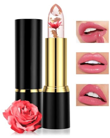 Flower Jelly Lippenstift, Farbwechselnder Lippenstift Rosa Mit Temperaturwechsel, Natürlich Pflegend Clear Lippenbalsam mit Farbe Nicht verblassender Lipstick, Lippenpflege