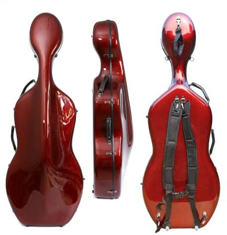 WUQIMUSC Custodia per violoncello in fibra di carbonio 4/4 dimensioni Guscio rigido con ruote Leggero Robusto Custodia per violoncello Comodi manici in pelle Cinghie regolabili Chiusura con fibbia di