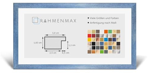 RahmenMax Morena Bilderrahmen Posterrahmen 60x120 cm Hellblau Gewischt 120x60 cm mit weisser Rückwand und Antireflex Acrylglas
