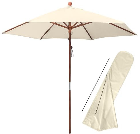 anndora Sonnenschirm 2,5m rund Holzgestell - Polyesterstoff Natural + Husse