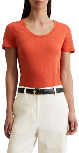 Marc O'Polo Damen T-Shirt mit getwistetem Ausschnitt Regular Fit, Rot (Burnt Red), M