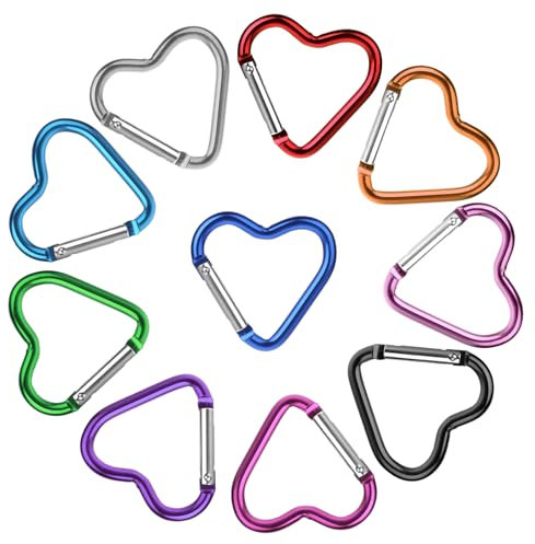 10 Stück Karabiner Herz Karabinerhaken In Herzform Aluminiumlegierung Schlüsselanhänger Bunt Herzform Schlüssel Ring für Camping Angeln Berge Besteigen Wandern Reisen