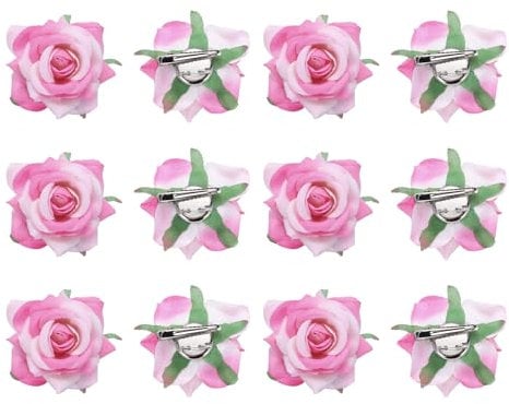 sourcing map 12 Pcs Rose Flower Hair Clips 3 Inch Flower Hair Pins Flower Brooch for Women Hair Accessories Light Pink
